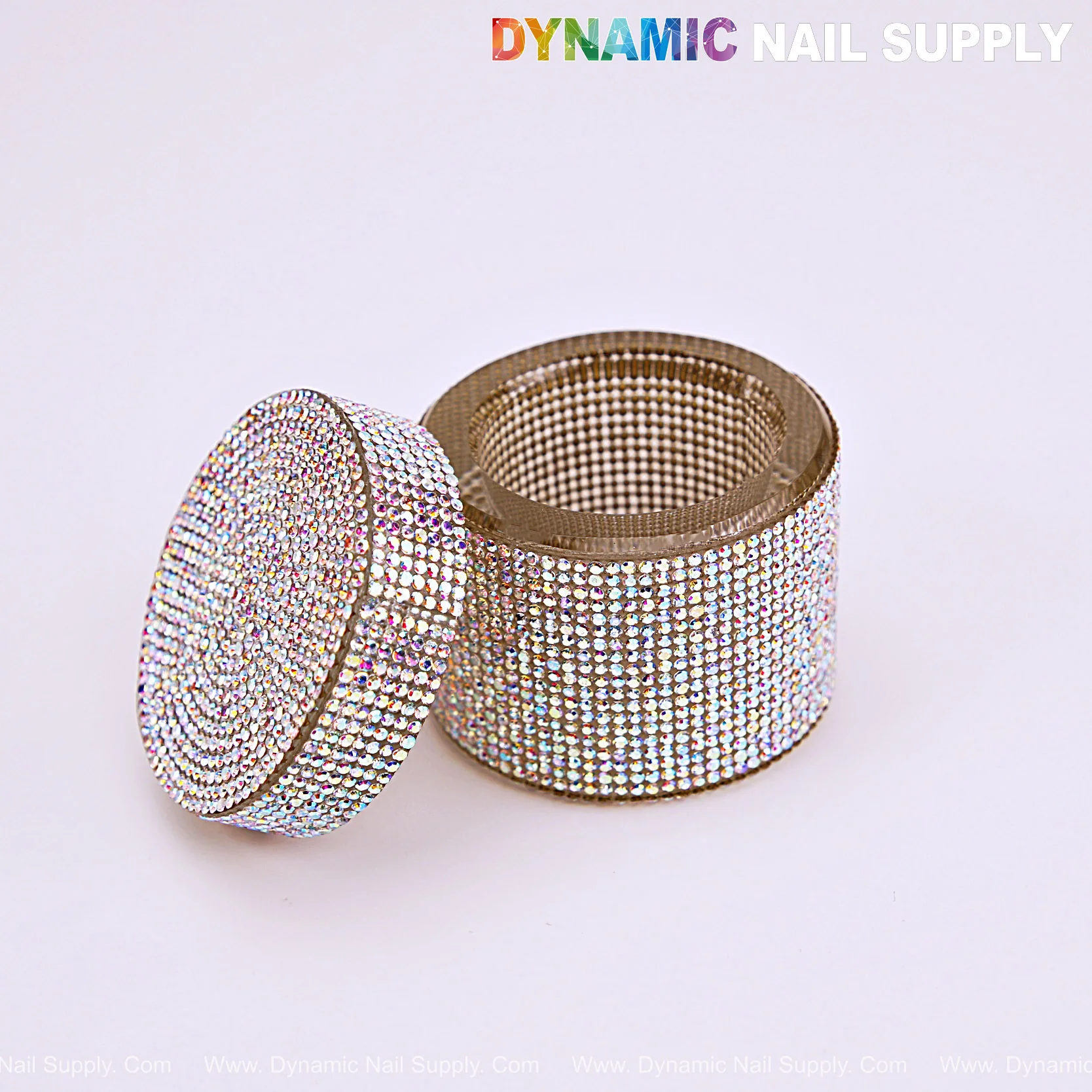 Rhinestone Round AB Dappen Dish with Lid - Monomer Glass Crystal Cup for Professional Use