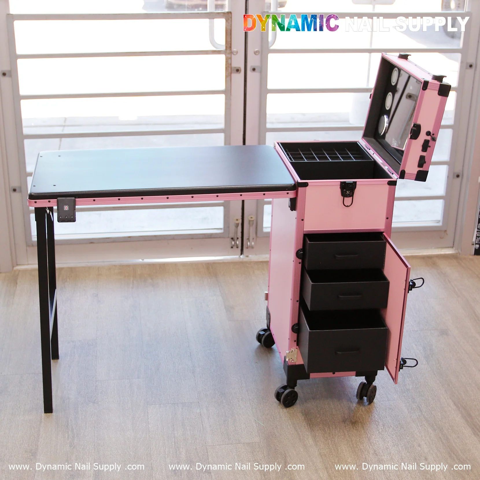 Rolling Portable Manicure Table – Foldable Nail Desk for Travel Makeup, Cosmetic Trolley, 3 Drawers, Mirror & Built-in Speaker - Image 10