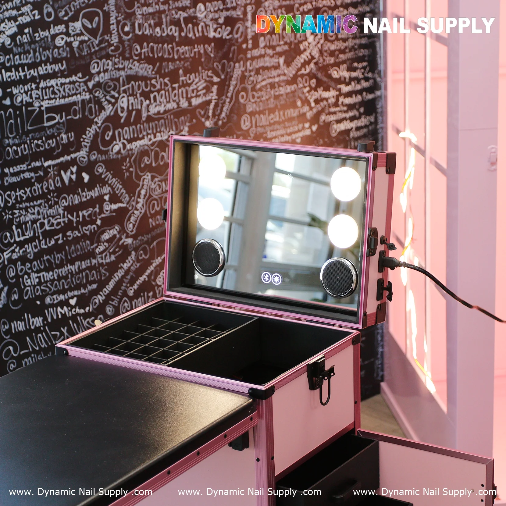 Rolling Portable Manicure Table – Foldable Nail Desk for Travel Makeup, Cosmetic Trolley, 3 Drawers, Mirror & Built-in Speaker - Image 12