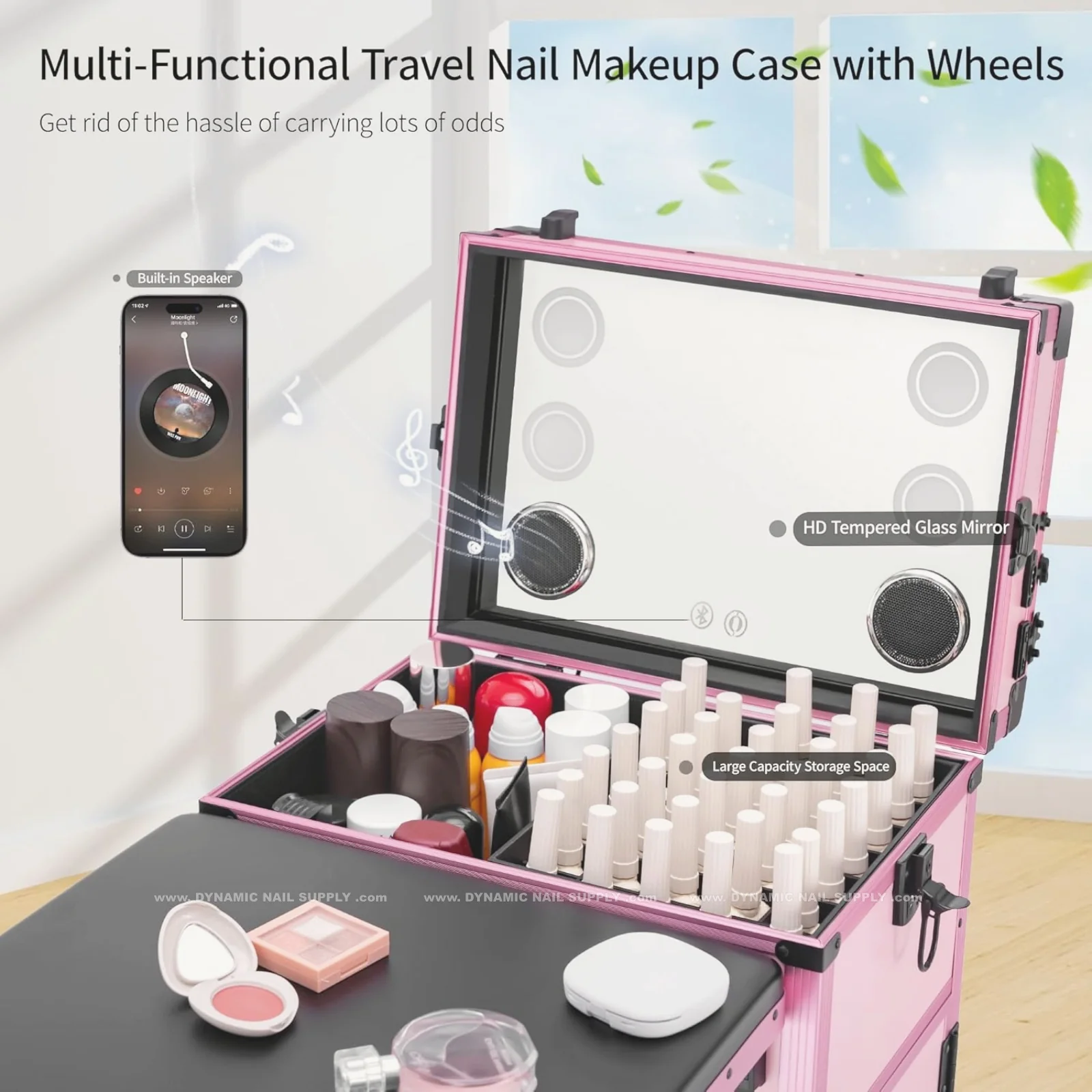 Rolling Portable Manicure Table – Foldable Nail Desk for Travel Makeup, Cosmetic Trolley, 3 Drawers, Mirror & Built-in Speaker - Image 13