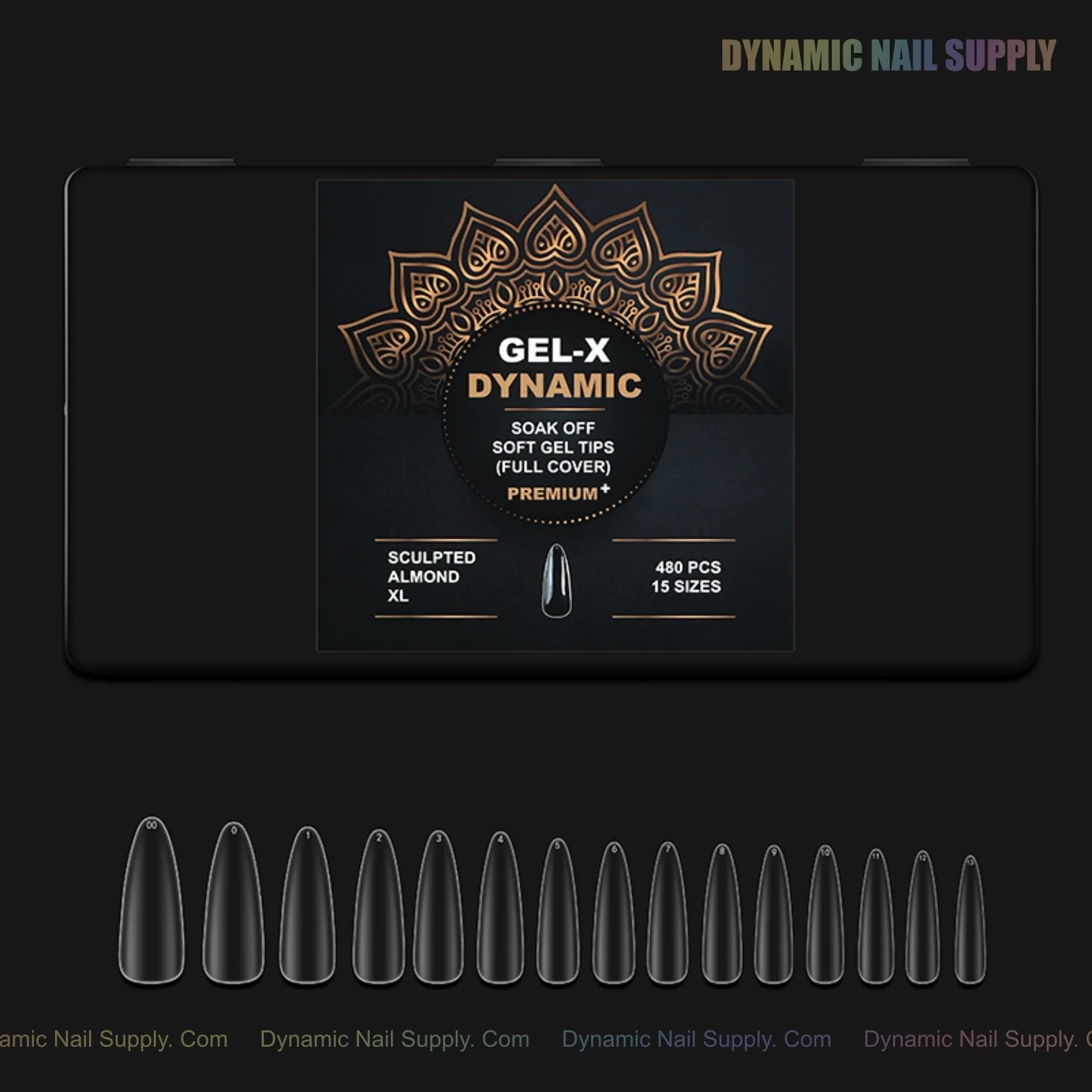 Sculpted Almond (XL) Full Cover Soft-Gel Nail Tips (Black Box)