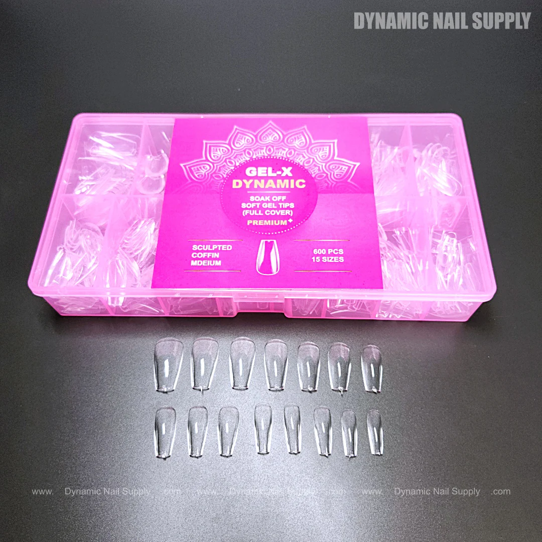 Sculpted Coffin (Medium) Full Cover Soft-Gel Nail Tips (Pink Box) - Image 3