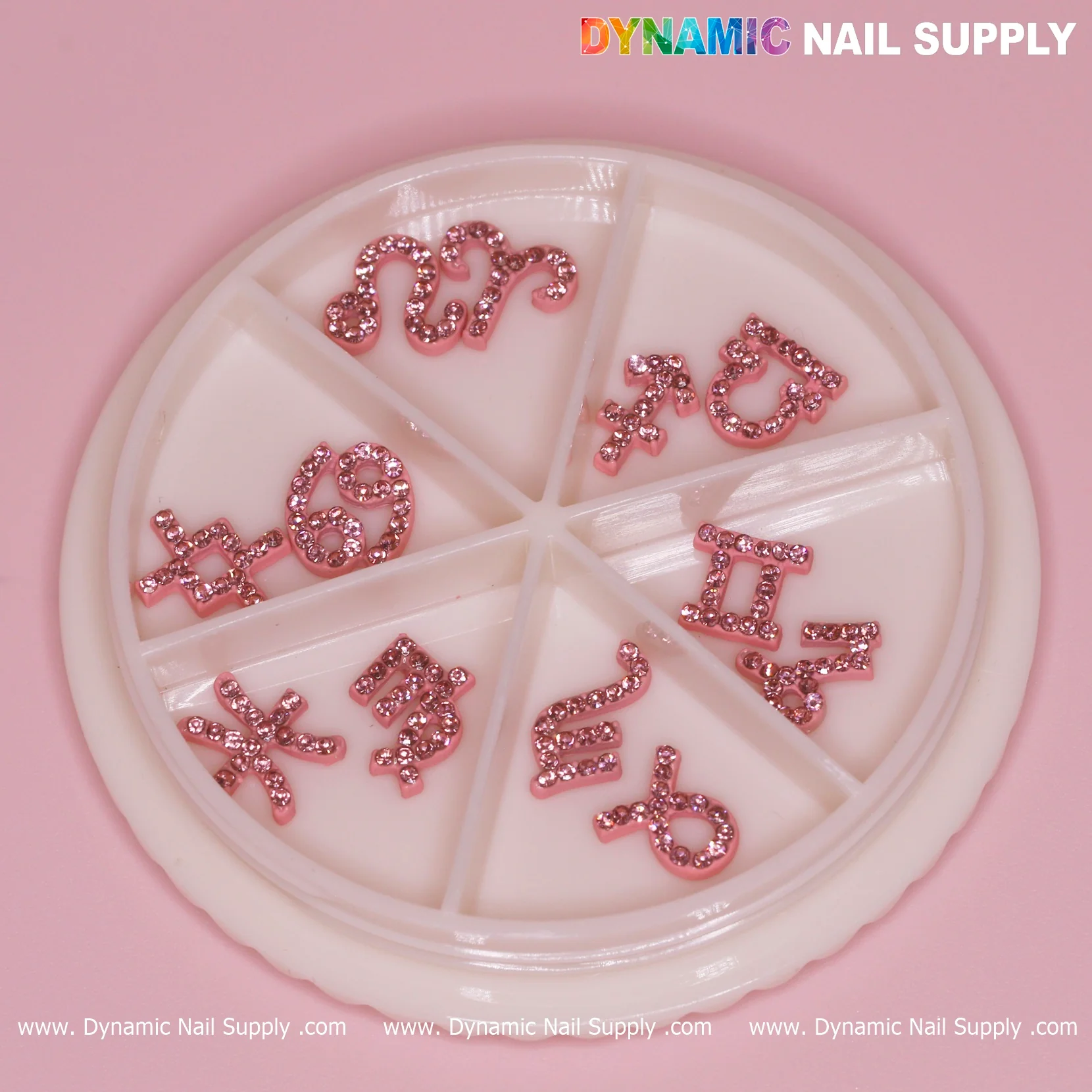 Set of Pink Zodiac Symbol Sign Nails Charm with Rhinestone - Image 4