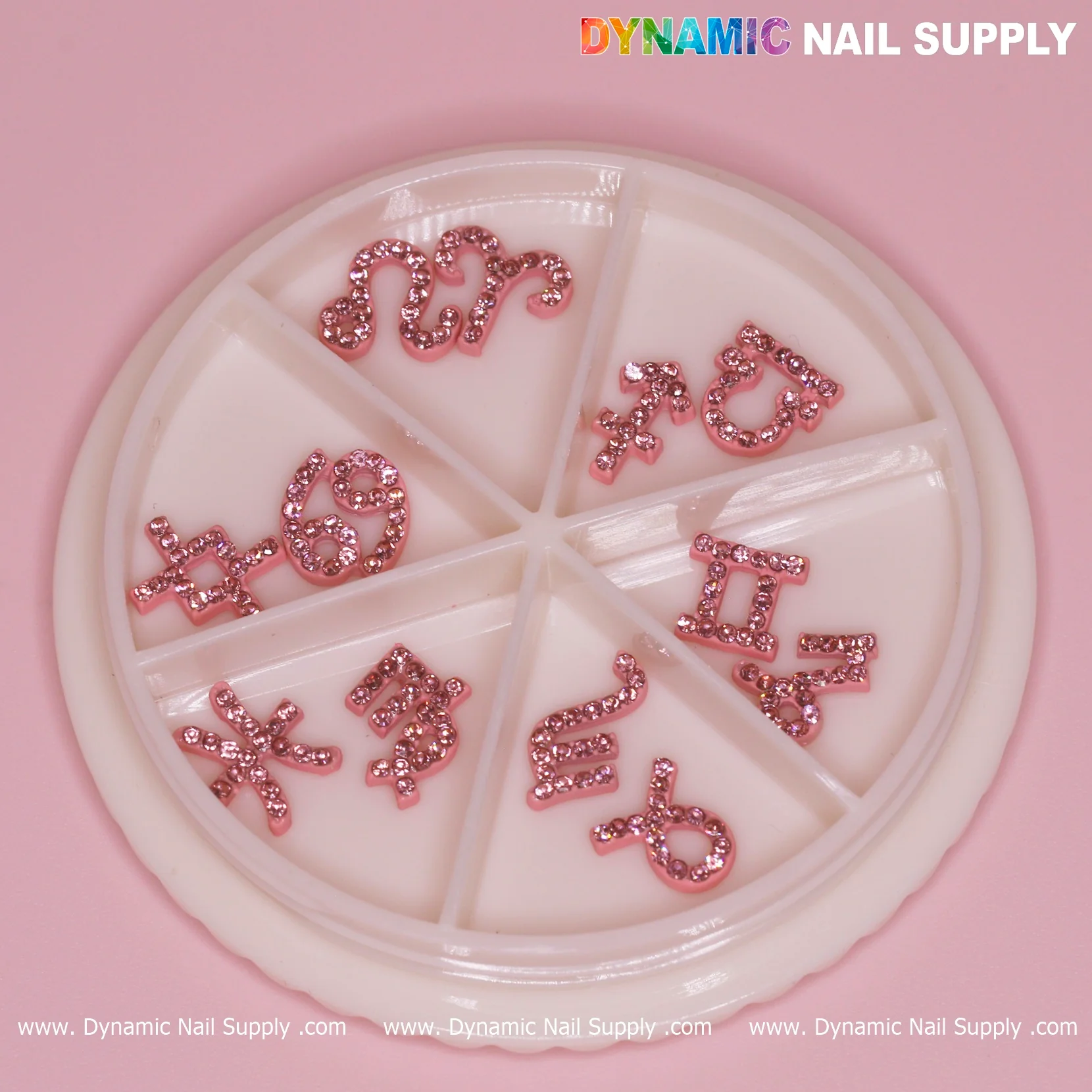 Set of Pink Zodiac Symbol Sign Nails Charm with Rhinestone - Image 5