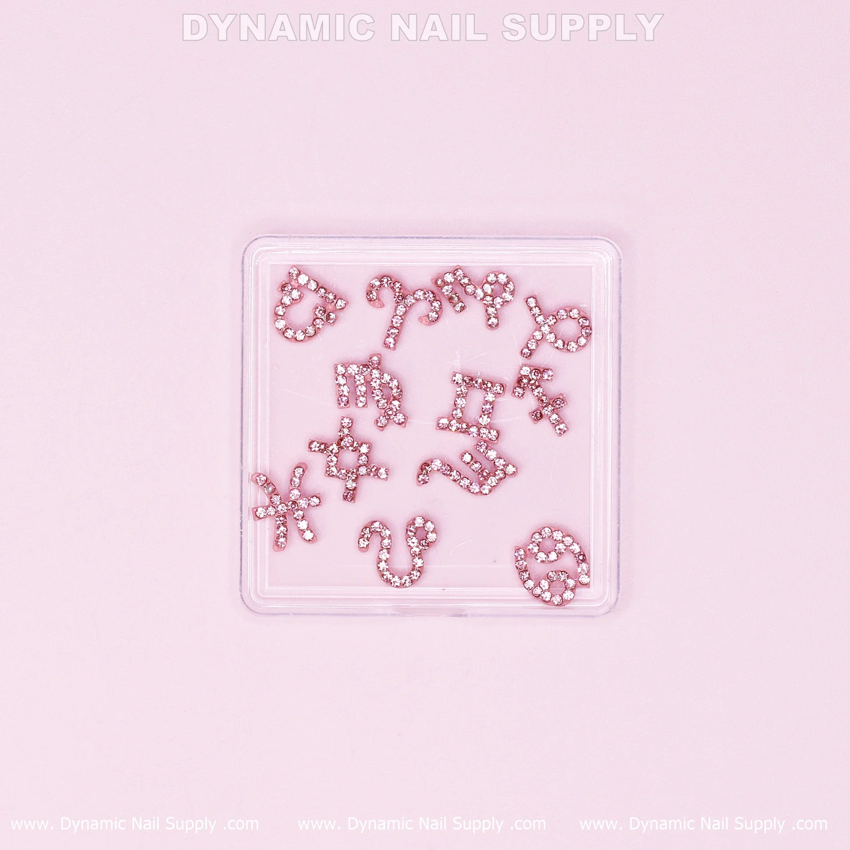 Luxury Light Pink Zodiac Symbol Sign Nails Charm Set with Rhinestone - Image 4