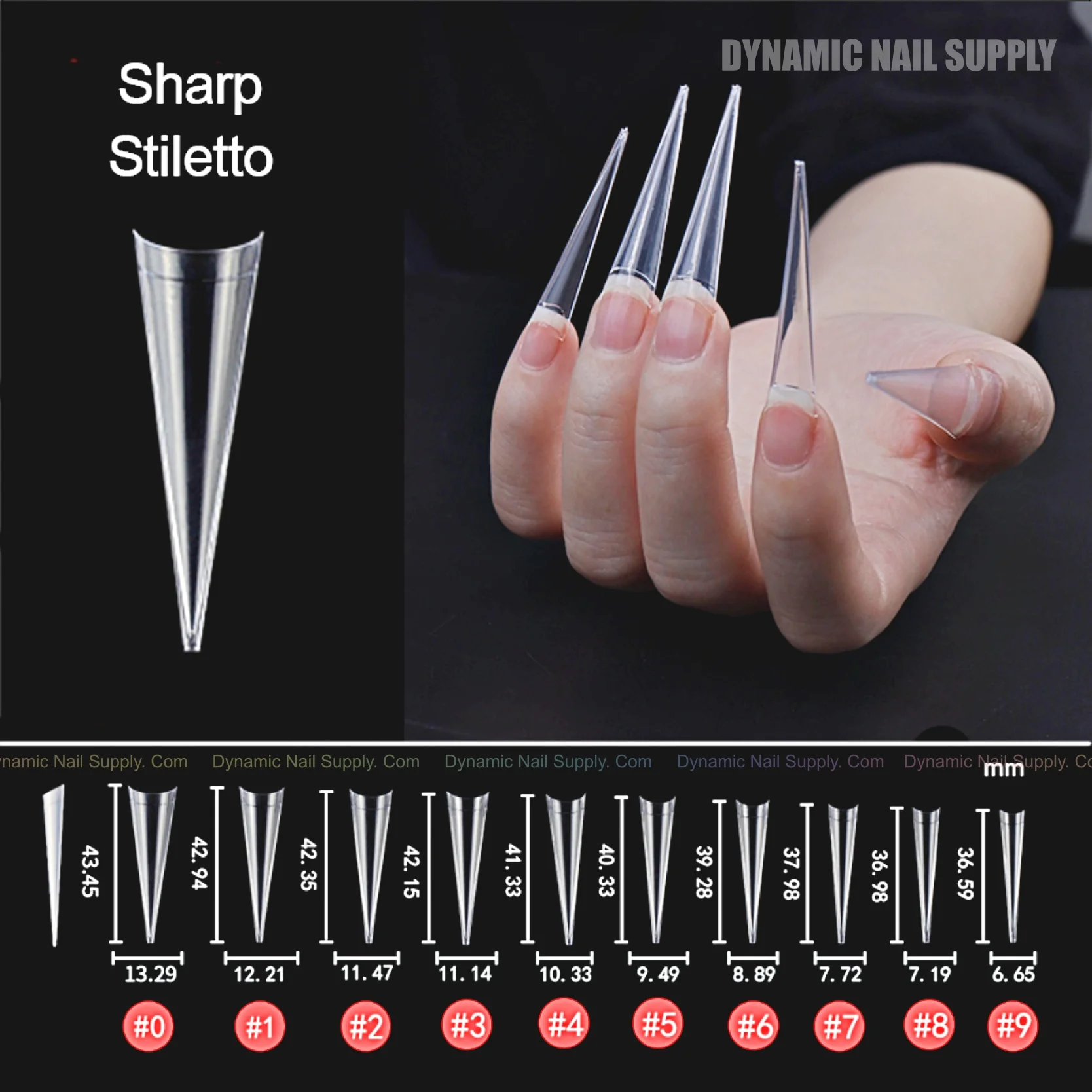 XXL Sharp Stiletto Nail Tips Extension Half-Cover - Box - 500 pcs - 10 sizes - Clear box - Image 2