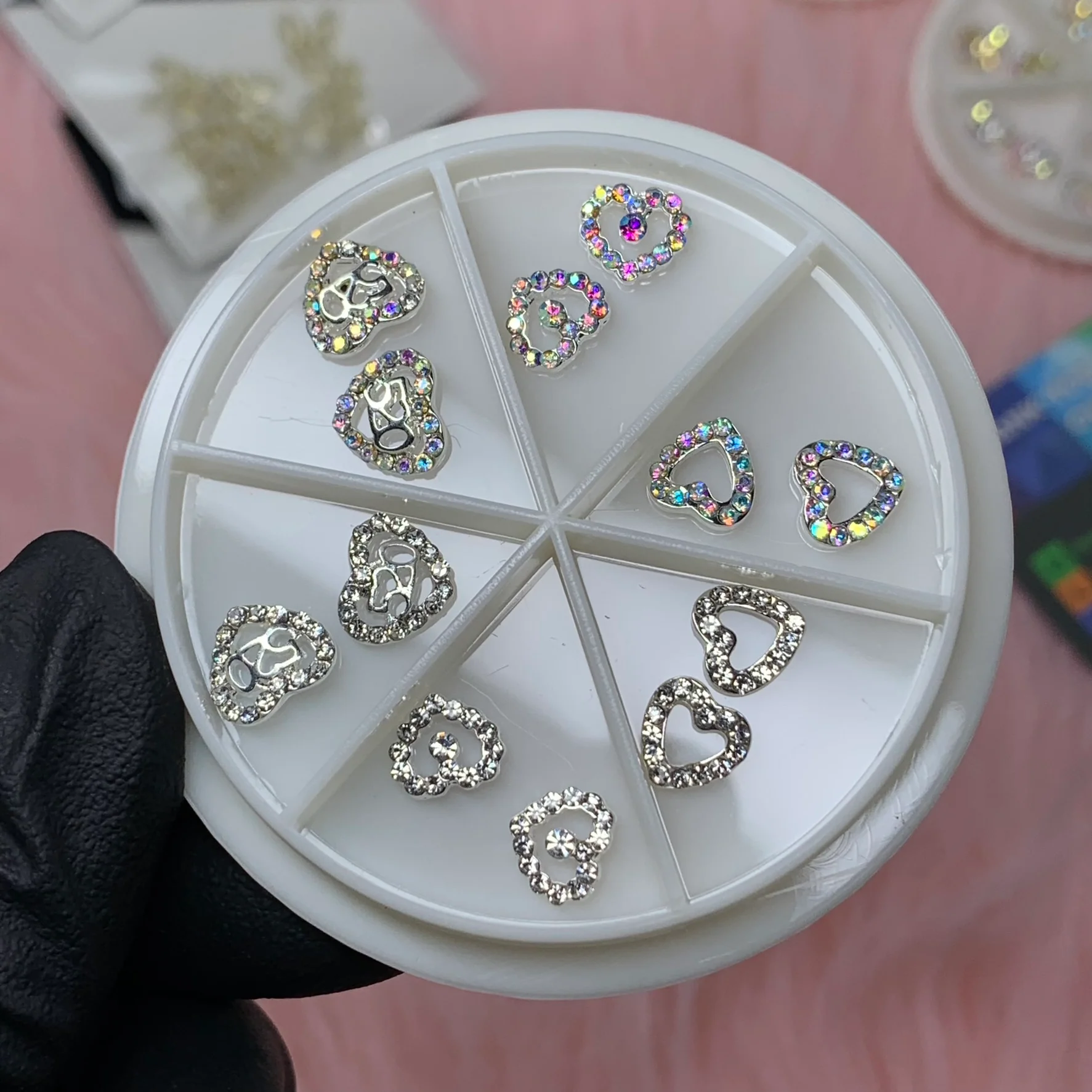 3D Silver Heart shape and Lips Charms for Valentines nails art design - Image 4
