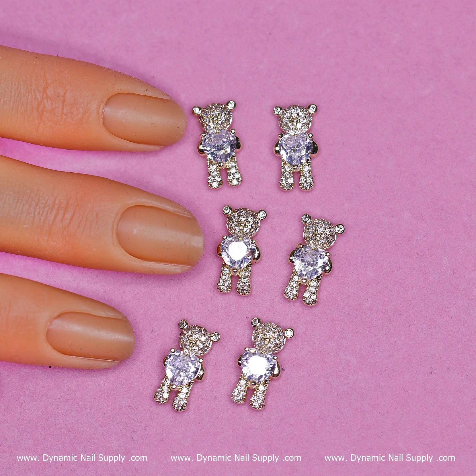 (Silver) 6 pcs Bear Charm with Rhinestones (Hugging) Engraved - Image 2
