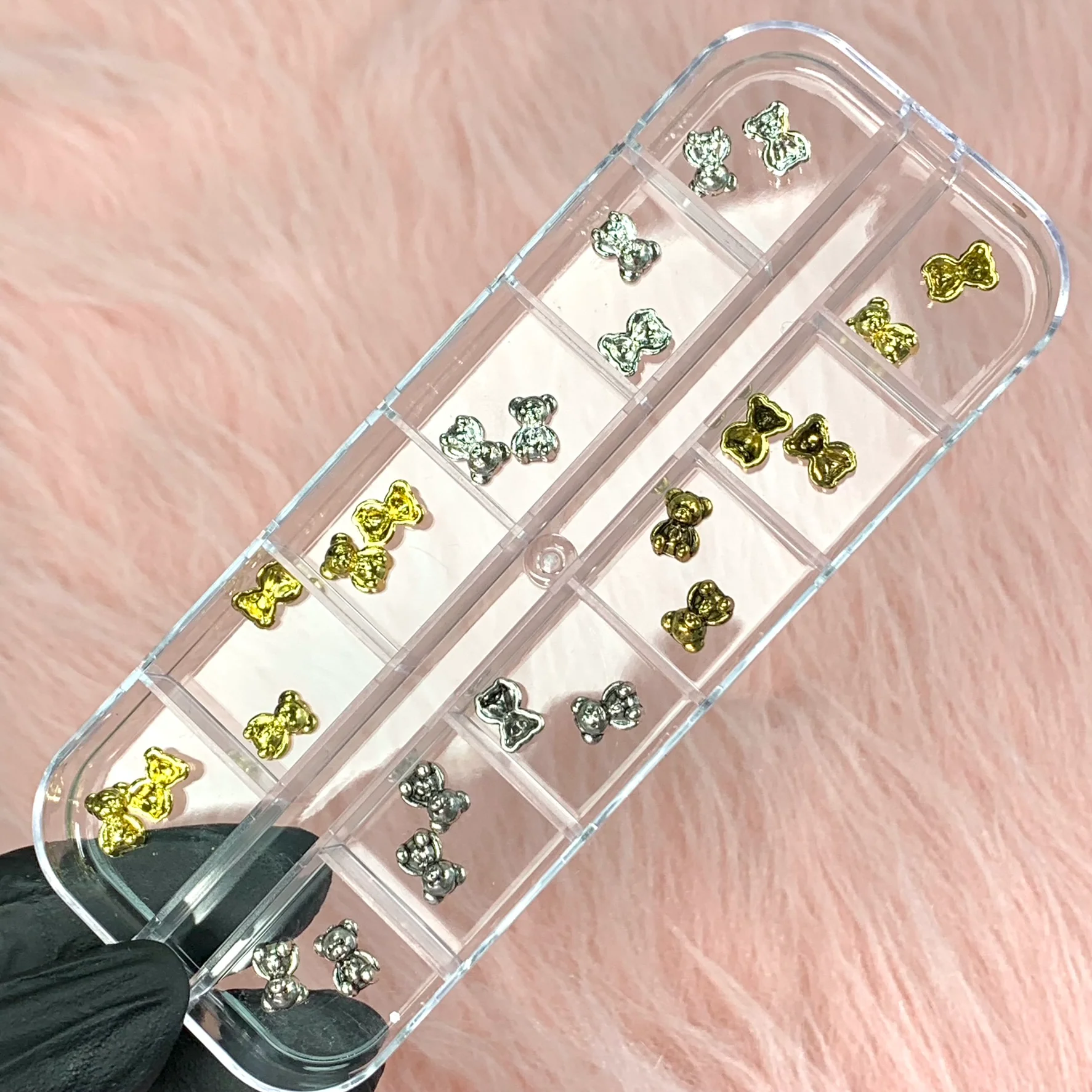 24pcs Silver and Gold teddy bear charms for nails art design