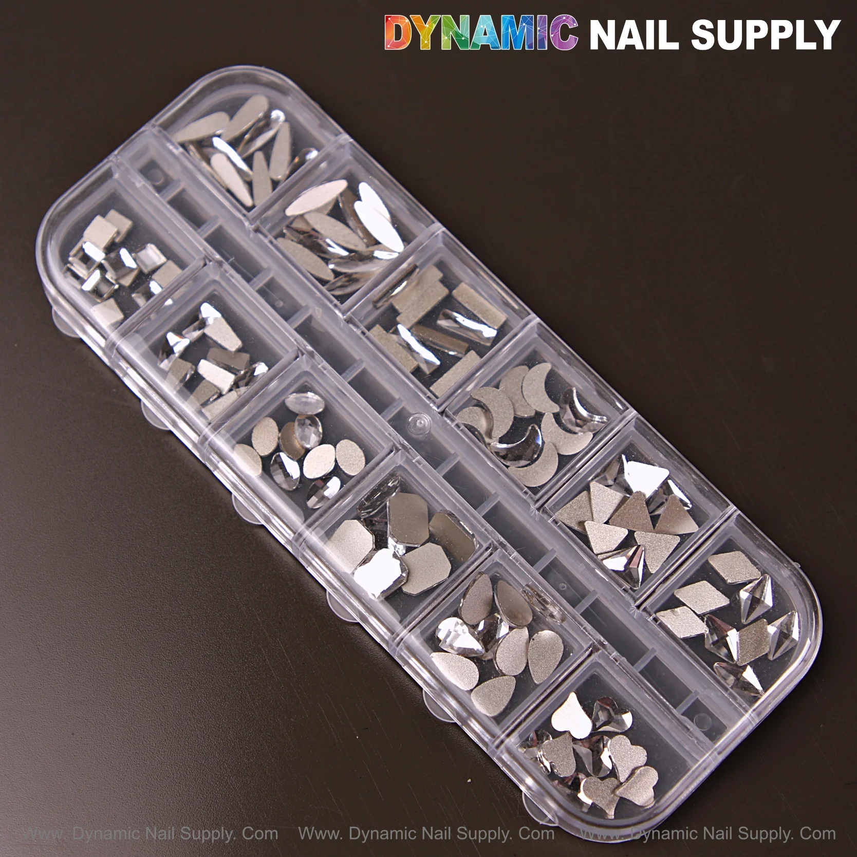 [Silver 3] Mixed 12 Raindrop Square Heart Moon Shapes Nail Art Rhinestone Gems