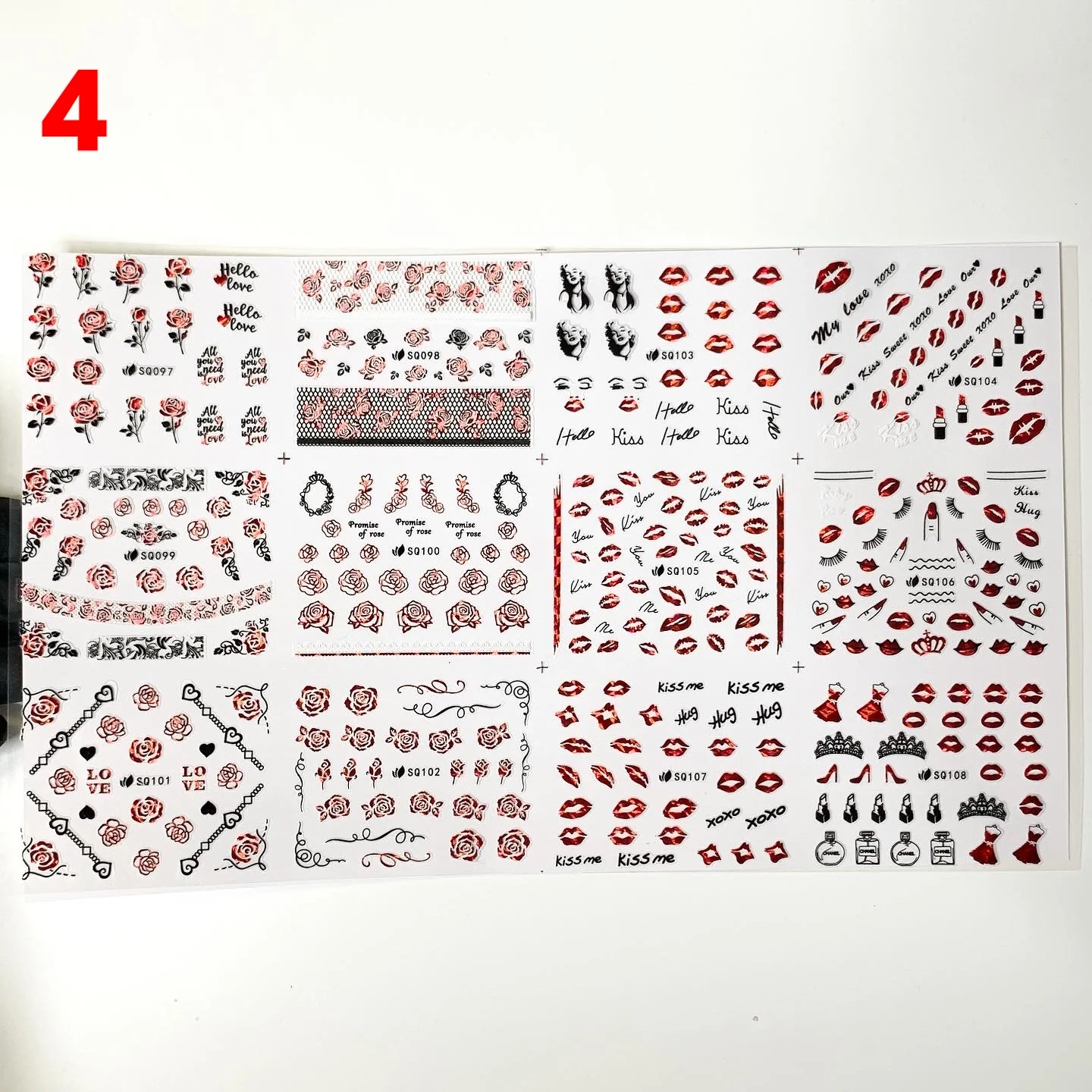 Valentines stickers (12 styles/per sheet) for nails art design - (shapes: diamond, jewelry, heart, Eiffel Tower, lips) - Image 5