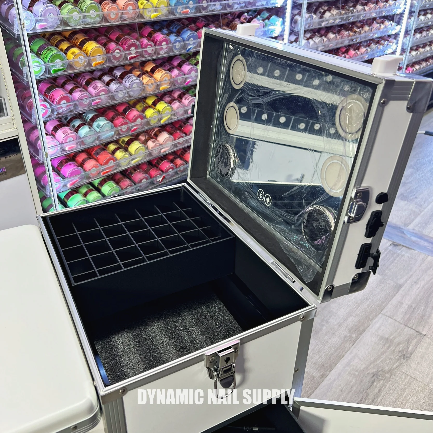 (White) Portable & Foldable Rolling Manicure Nail Table - Travel Makeup Desk & Train Case - Image 3