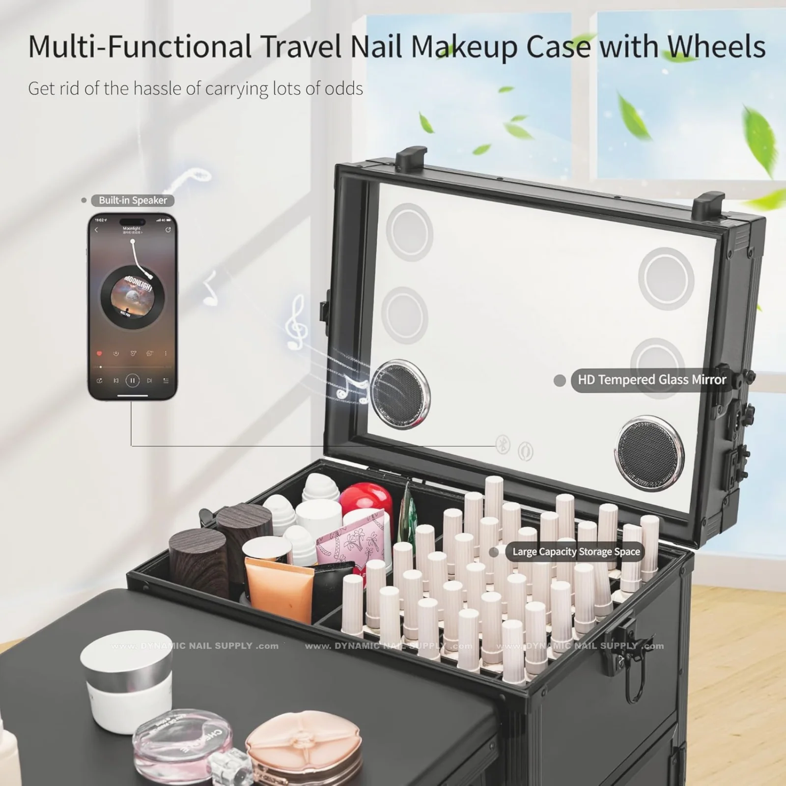 (White) Portable & Foldable Rolling Manicure Nail Table - Travel Makeup Desk & Train Case - Image 7