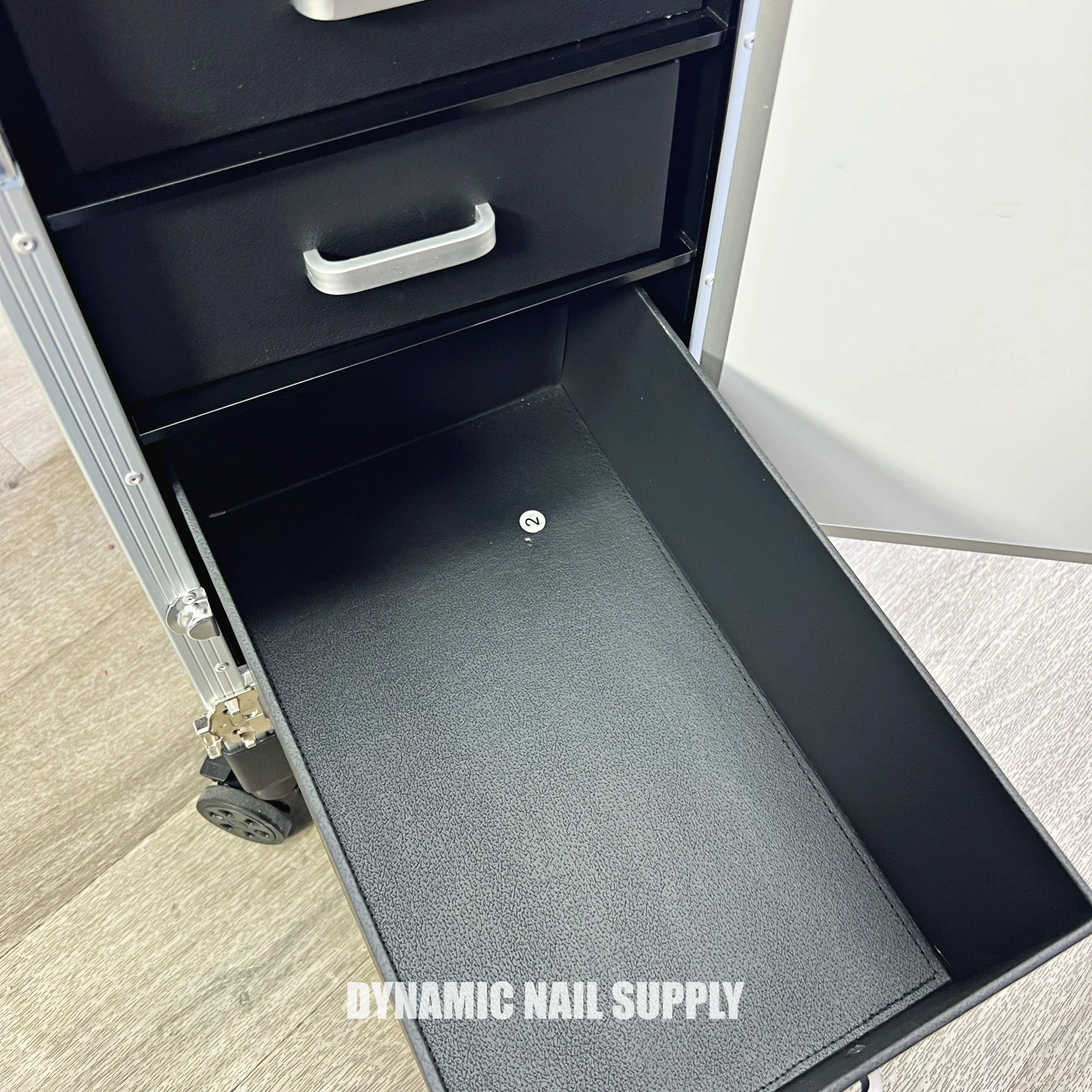 (White) Portable & Foldable Rolling Manicure Nail Table - Travel Makeup Desk & Train Case - Image 9