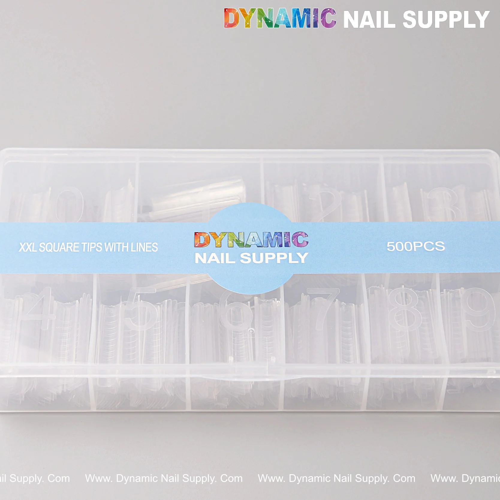 XXL Square Nail Tips (Not C-Curve) Clear Nail Tips With Lines - 500pcs - 10 sizes