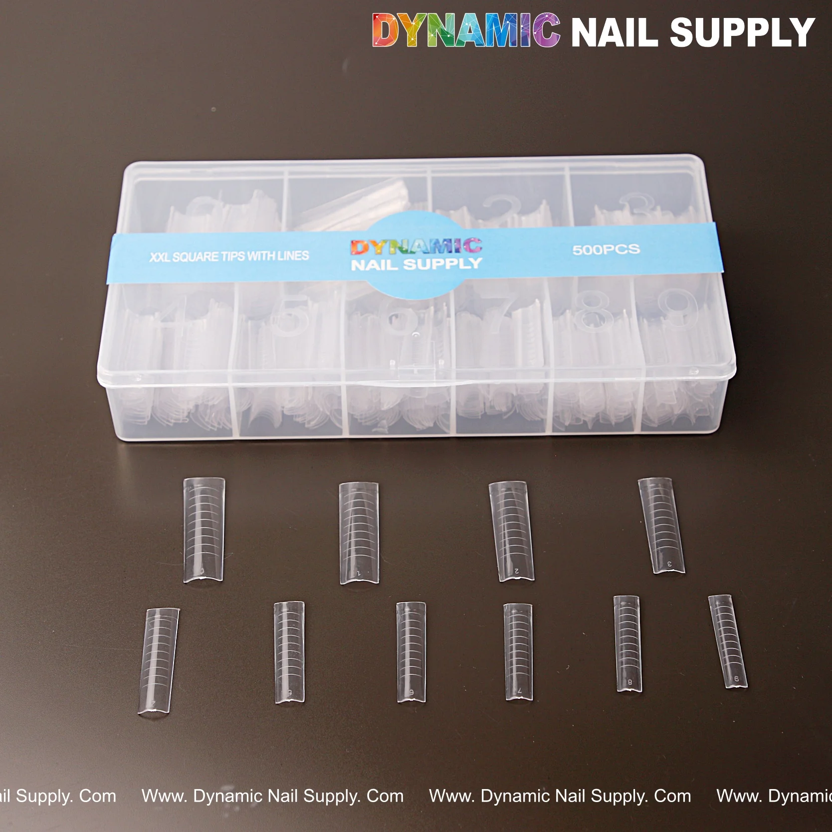 XXL Square Nail Tips (Not C-Curve) Clear Nail Tips With Lines - 500pcs - 10 sizes - Image 2