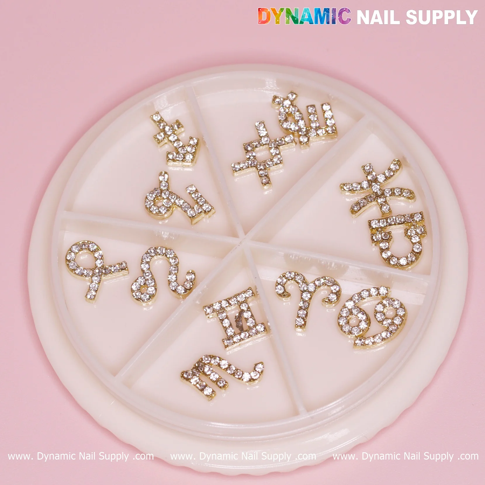 Set of 12 pcs Gold Zodiac Sign Nails Charm with Rhinestone (Zodiac Symbol)