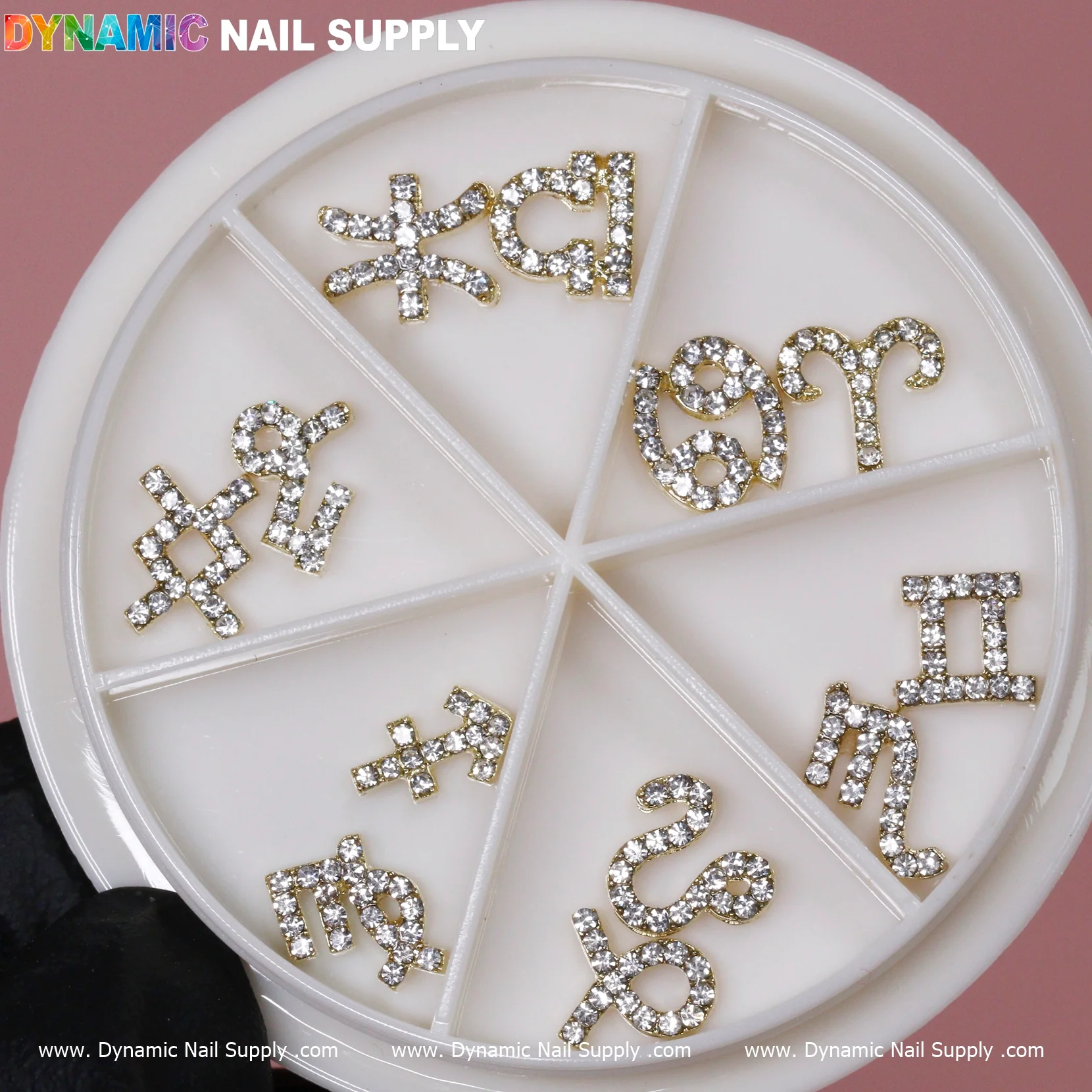 Set of 12 pcs Gold Zodiac Sign Nails Charm with Rhinestone (Zodiac Symbol) - Image 2